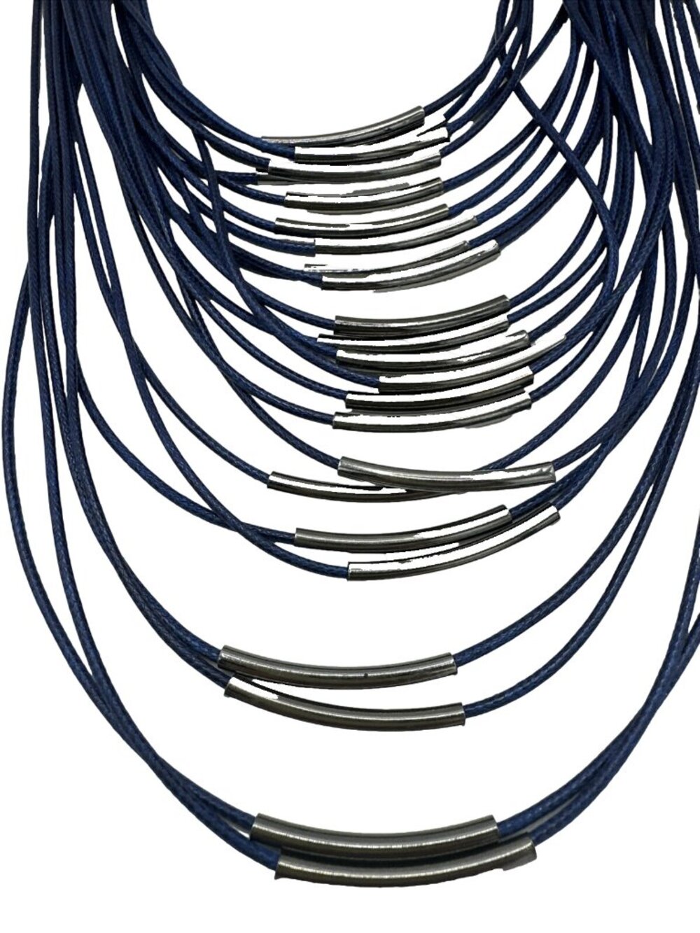 Multistrand Navy Blue Bib Necklace Costume Jewelry Tube Bead Tribal Statement